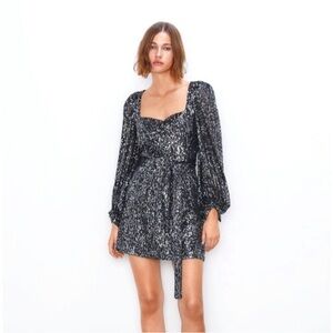 Zara Long Sleeved Sequined Dress